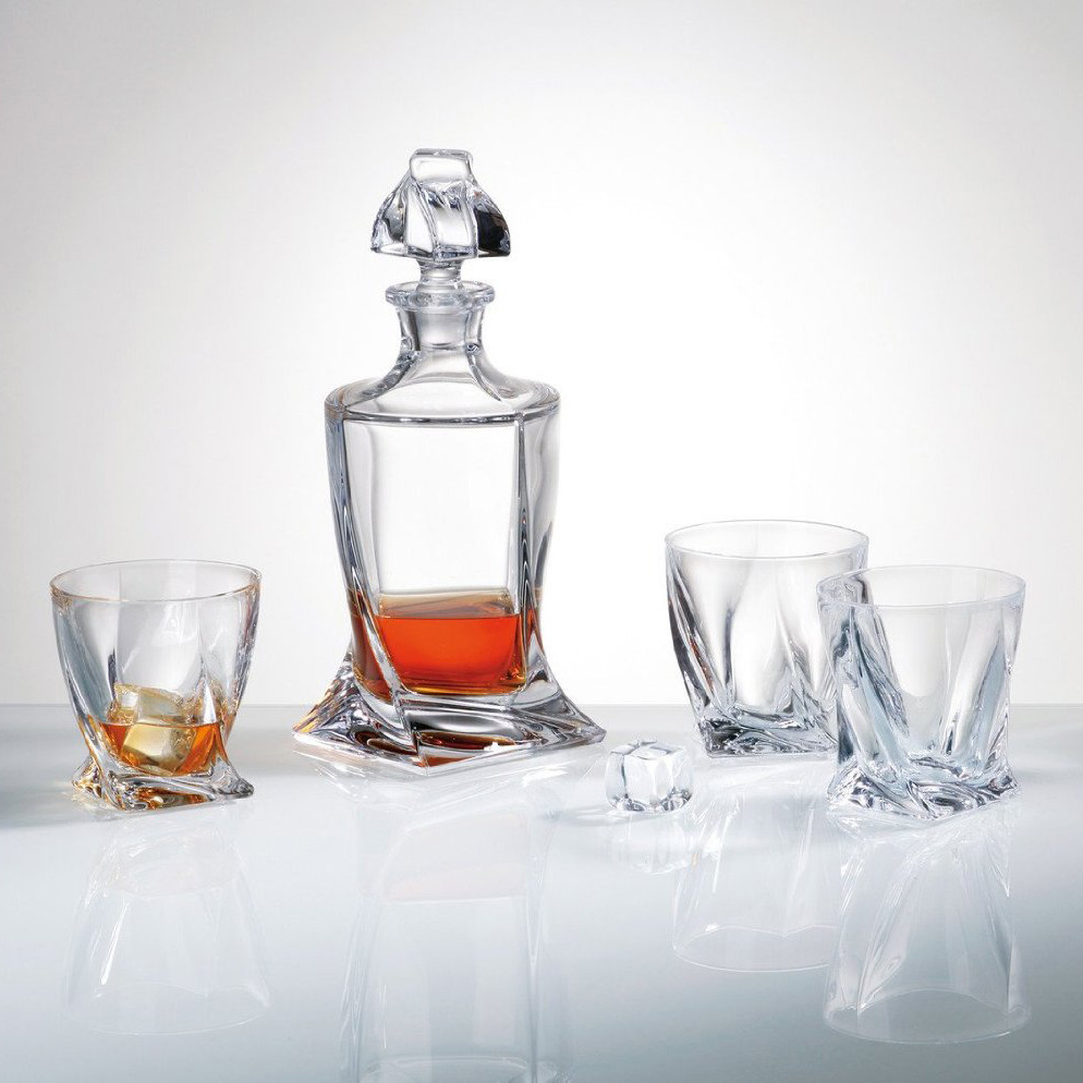 Buy For Home Delivery  Bohemia Quadro Crystal Glass Decanter Set with 6 Matching Quadro Glasses